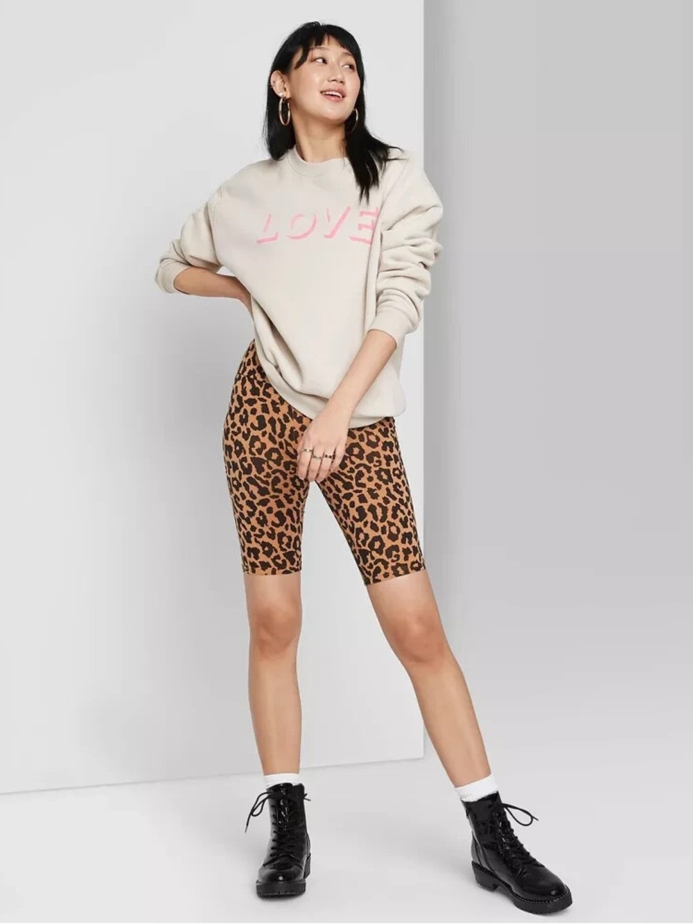 wild fable Leopard-Print High-Rise Bike Shorts — Brown & Black